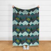 20"x20" seamlessly repeating layered mountains: olive x, summit, green olive, 165-8 x, blue pine, teal no. 2, 174-15 x, 174-15