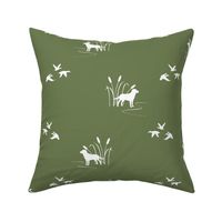 hunting scene olive green