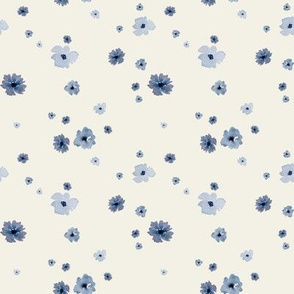 Delicate Dancing Navy Flowers on Cream