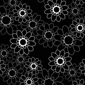 Modern geometric flowers on a black background.