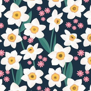 Spring daffodil garden flowers sweet colorful daffodils blossom boho nursery pink navy green white