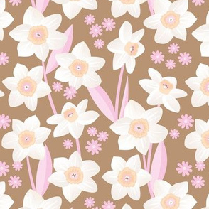 Spring daffodil garden flowers sweet colorful daffodils blossom boho nursery rust peach pink white