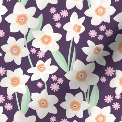 Spring daffodil garden flowers sweet colorful daffodils blossom boho nursery purple mint white pink