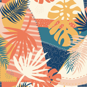 Summer Palm Tree Monstera Collage Large