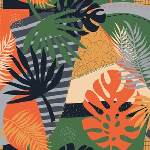 Tropical Palm Leaves Abstract Collage Large