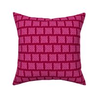 Celtic knots in pink on a maroon background 