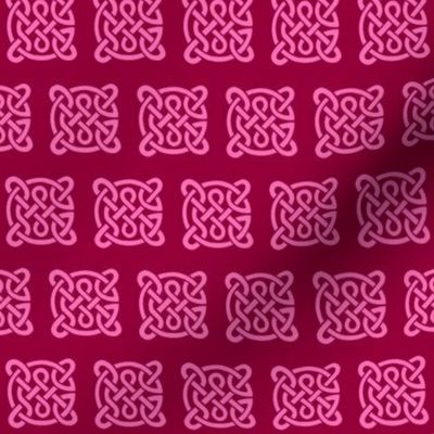 Celtic knots in pink on a maroon background 