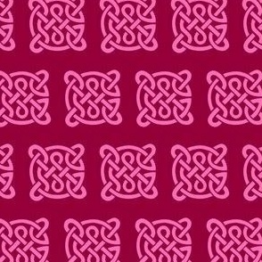 Celtic knots in pink on a maroon background 