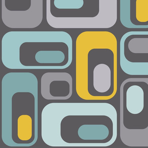 retro ovals Mustard Grey Teal