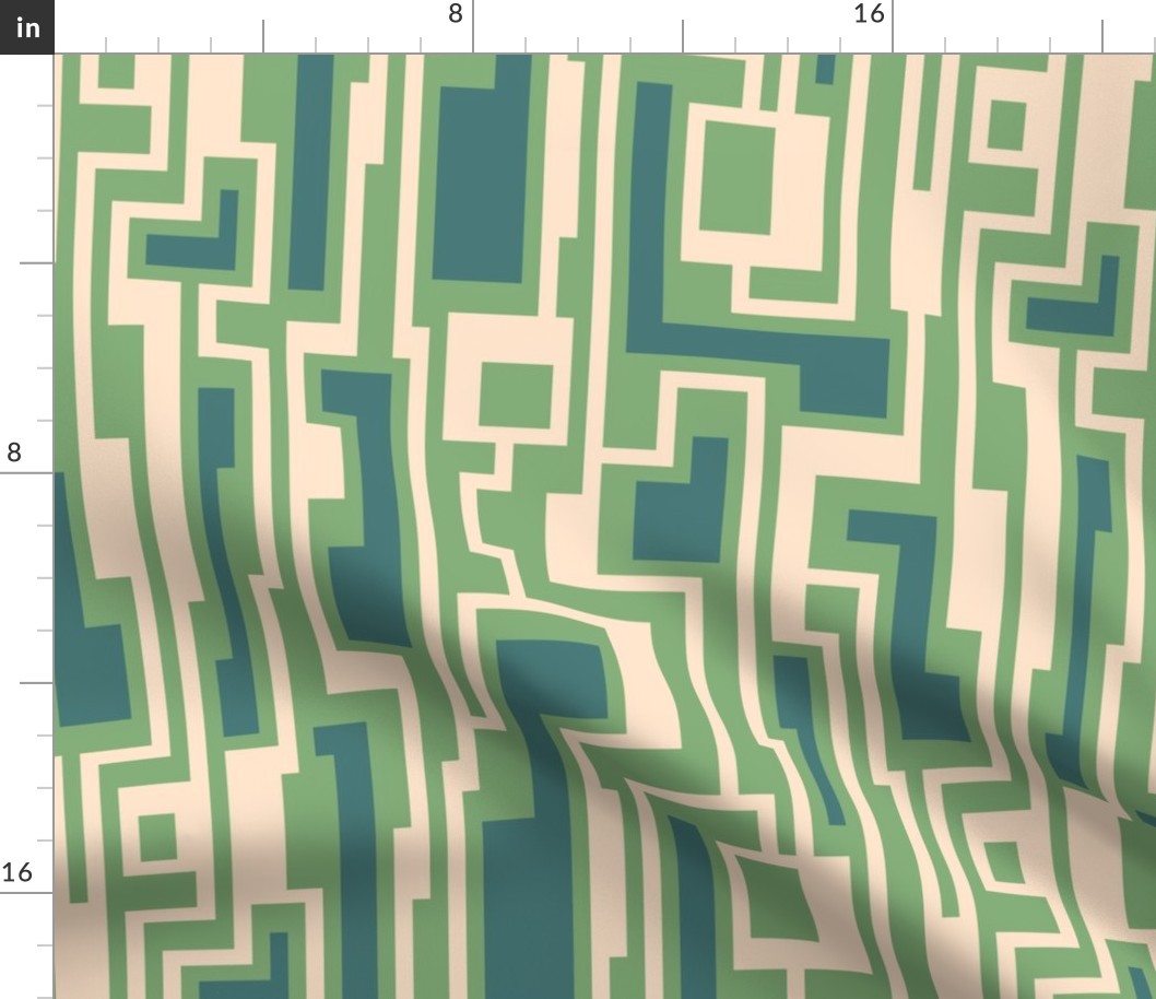 Retro color blocks geometric bars jade green greige
