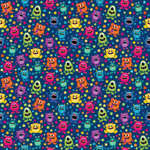 Silly Monsters On Navy Blue Small