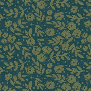 medium scale - Isabella floral - navy and olive