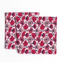 Small scale // Field of poppies // pastel pink background carmine red pink and dry rose wildflowers oxford navy blue line contour