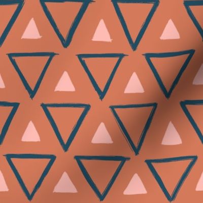 Pink & Navy Triangles on Orange