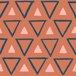 Pink & Navy Triangles on Orange