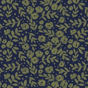 small scale - Isabella floral - navy and olive