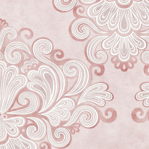 Romantic Rococo Damask Rose- Mauve-  Large- Romantic Home Decor- Romantic Linen Texture Wallpaper- Nursery- Baby Girl-  Spring