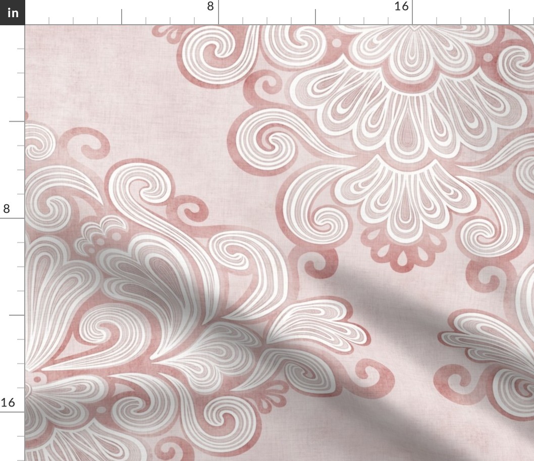 Romantic Rococo Damask Rose- Mauve-  Large- Romantic Home Decor- Romantic Linen Texture Wallpaper- Nursery- Baby Girl-  Spring