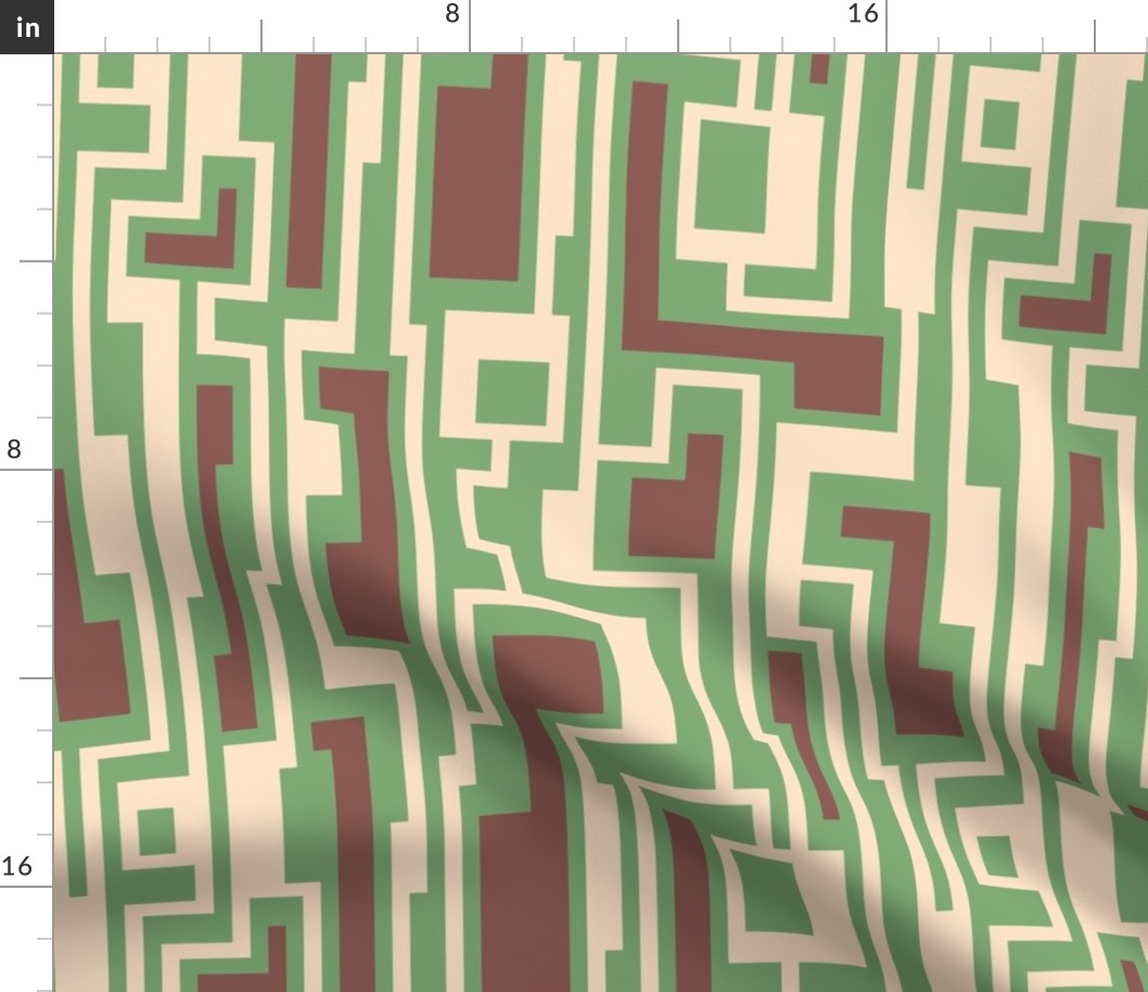 Retro color blocks geometric bars jade green copper brown
