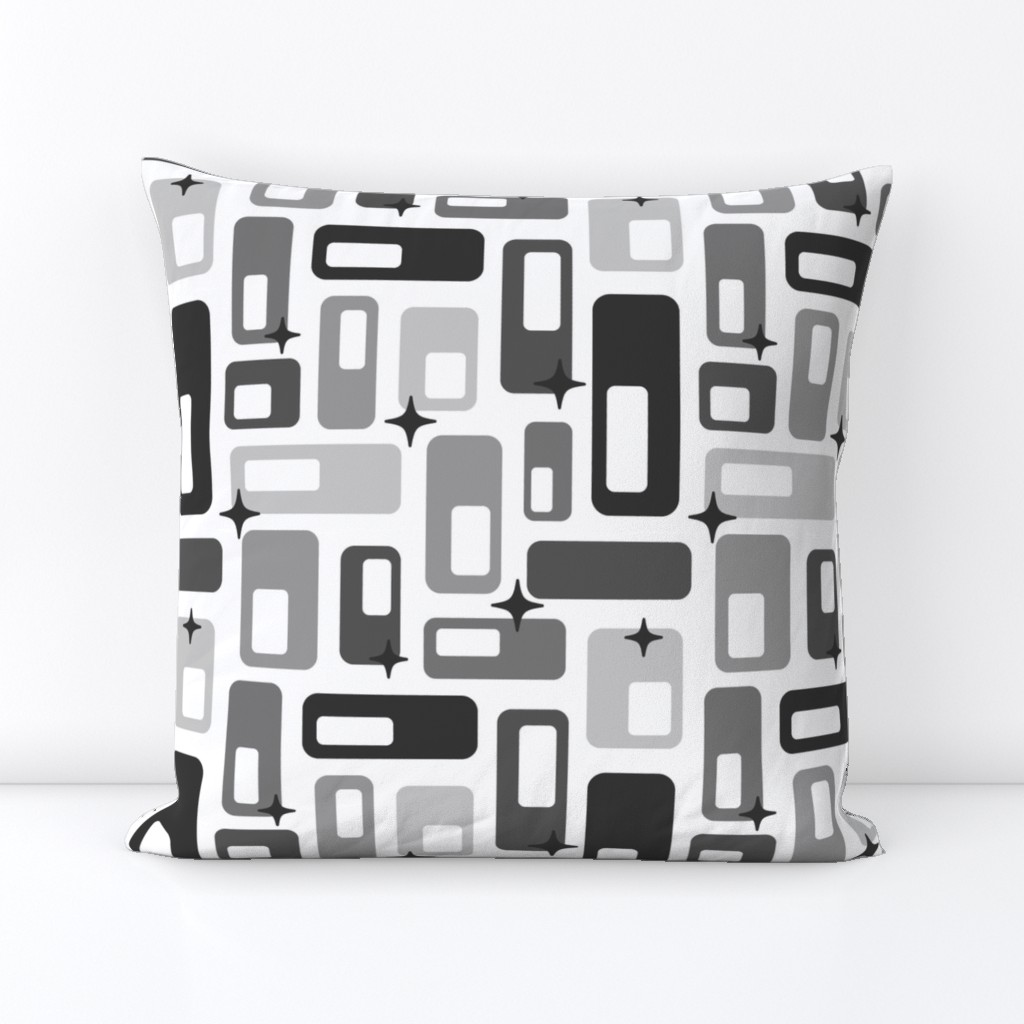 Retro geometrics mid-century modern atomic capsules black white grey