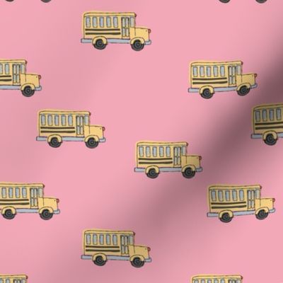 Little adorable schoolbus back to school design iconic usa bus classroom theme pink yellow