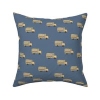 Little adorable schoolbus back to school design iconic usa bus classroom theme cool navy blue