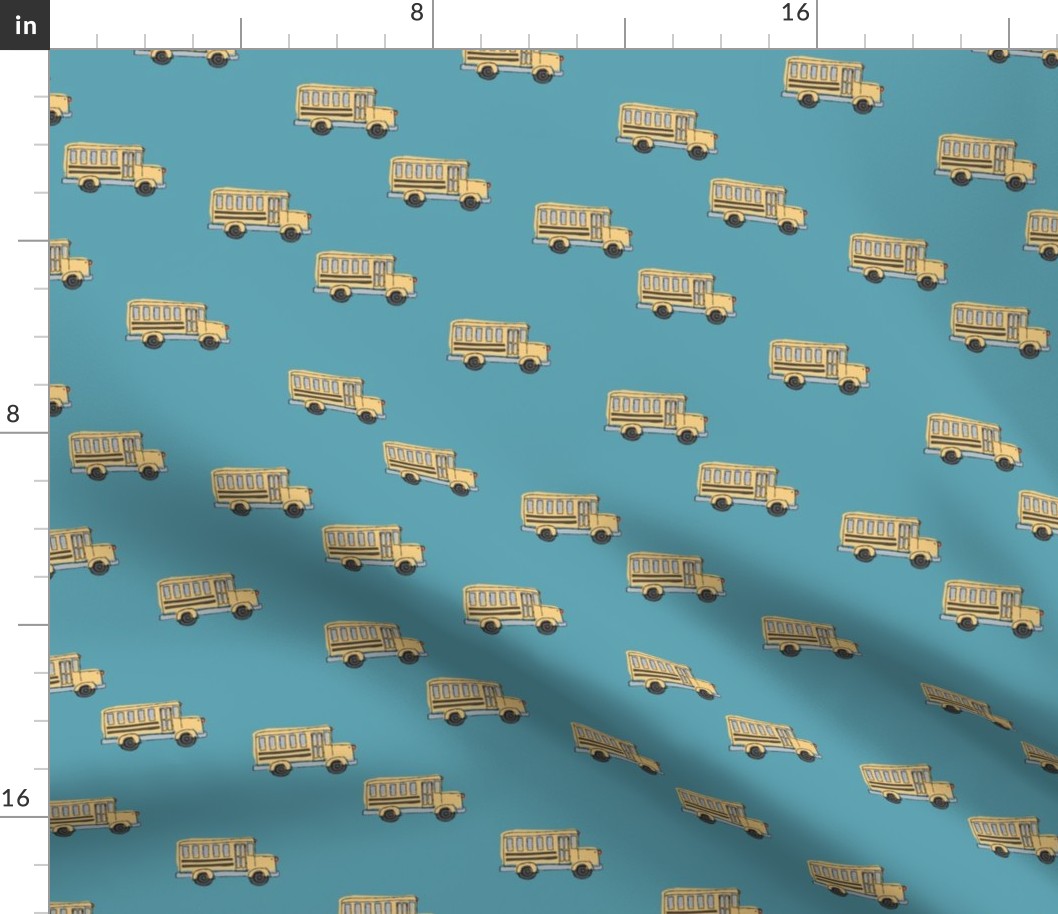 Little adorable schoolbus back to school design iconic usa bus classroom theme cool teal blue