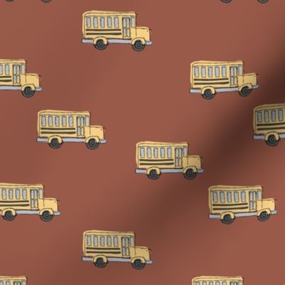 Little adorable schoolbus back to school design iconic usa bus classroom theme rust brown stone red