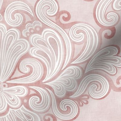 Rococo Damask Rose- Mauve-  Medium- Romantic Home Decor- Romantic Linen Texture Wallpaper