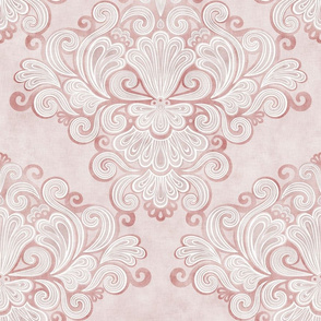 Rococo Damask Rose- Mauve-  Medium- Romantic Home Decor- Romantic Linen Texture Wallpaper