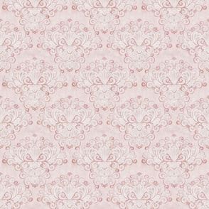 Rococo Damask Rose- Mauve Mini- Small Scale- Face Mask- Romantic Linen Texture Wallpaper