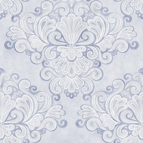 Rococo Damask Blue Gray- Slate-  Medium- Romantic Home Decor- Romantic Linen Texture Wallpaper
