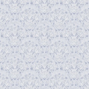 Rococo Damask Blue Gray- Slate-  Mini- Small Scale- Face Mask- Romantic Linen Texture Wallpaper