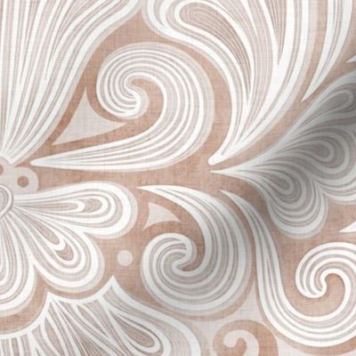 Rococo Damask Taupe- Greige-  Large Scale- Romantic Home Decor- Linen Texture Wallpaper