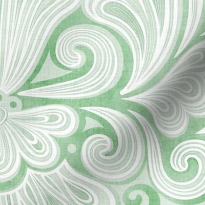 Rococo Damask Jade Green -Large Scale- Romantic Home Decor- Linen Texture Wallpaper