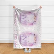 54x36" purple pink little sister watercolor elephant with pink watercolor dots background