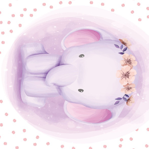 54x36" purple pink little sister watercolor elephant with pink watercolor dots background