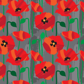 Poppies red-green on gray