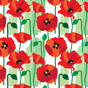 Poppies red-green on white