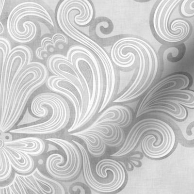 Rococo Damask Gray Medium- Romantic Home Decor- Linen Texture Wallpaper