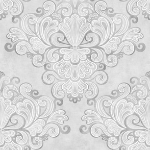 Rococo Damask Gray Medium- Romantic Home Decor- Linen Texture Wallpaper