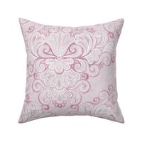 Rococo Damask Pink- Lilac- Medium- Romantic Home Decor- Linen Texture Wallpaper