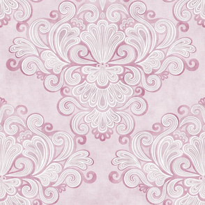 Rococo Damask Pink- Lilac- Medium- Romantic Home Decor- Linen Texture Wallpaper