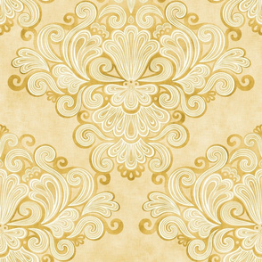 Rococo Damask Golden Yellow- Goldenrod- Medium- Romantic Home Decor- Romantic Linen Texture Wallpaper