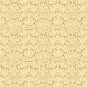 Rococo Damask Golden Yellow- Goldenrod- Mini- Small Scale- Face Mask- Romantic Linen Texture Wallpaper