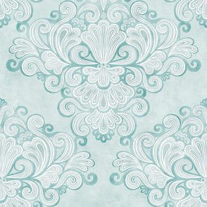 Rococo Damask Mint Green- Medium- Romantic Home Decor- Romantic Linen Texture Wallpaper