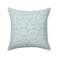 Rococo Damask Mint Green Mini- Small Scale- Face Mask- Romantic Linen Texture Wallpaper