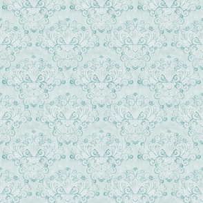 Rococo Damask Mint Green Mini- Small Scale- Face Mask- Romantic Linen Texture Wallpaper