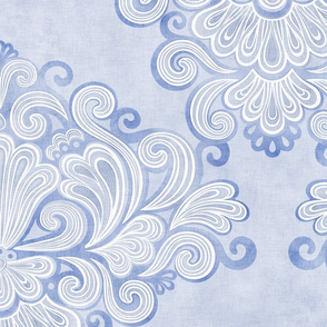 Rococo Damask Periwinkle Blue-Lavender Large Scale- Romantic Home Decor- Romantic Linen Texture Wallpaper