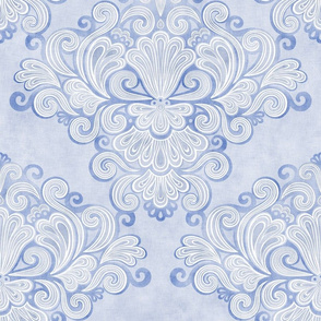 Rococo Damask Periwinkle Blue- Lavender Medium- Romantic Home Decor- Romantic Linen Texture Wallpaper